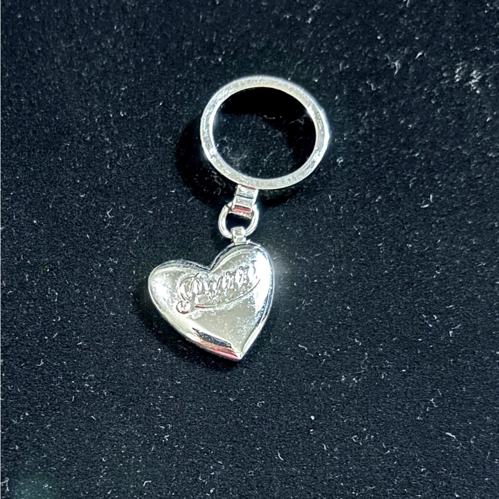 Silver Tones Ring With Attached (Purr) Heart Approximate Size 8